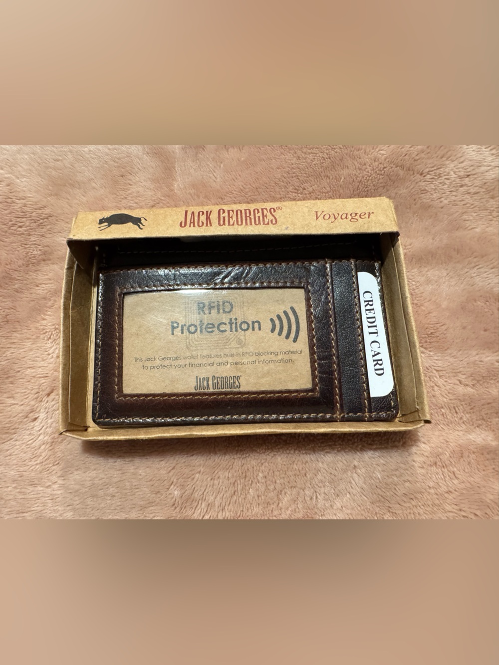 NIB New in Box Jack Georges Voyager Collection Leather Card Holder, Dark Brown